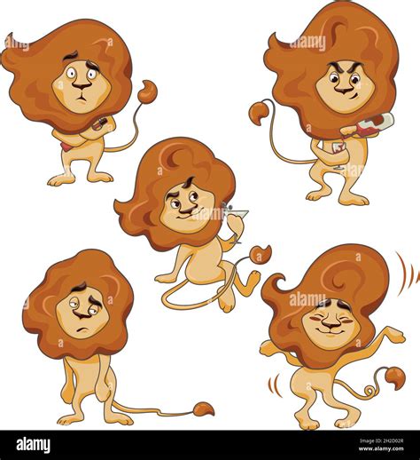Set Of Lion Character Different Poses And Emotions Stock Vector Image