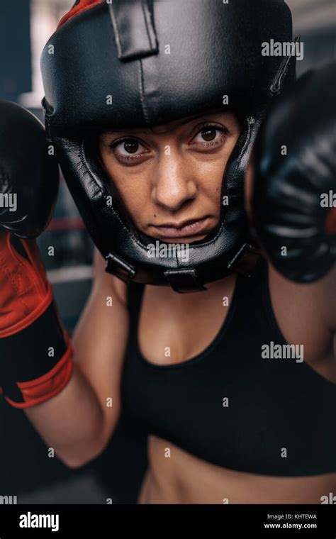 Close Up Portrait Of A Female Boxer In Her Boxing Gear Woman Boxer