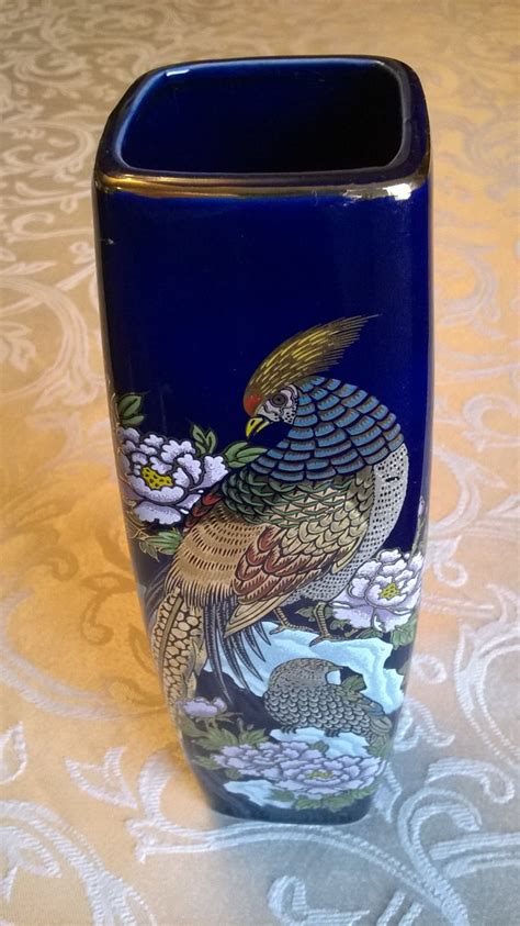 Vintage Japanese Interpur Cobalt Blue Pheasant Vase With Gold Etsy