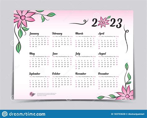 Calendar 2023 Vector Template Simple Minimal Design Yearly Calendar