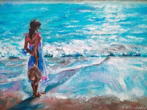 Картина Девушка на берегу моря импрессионизм холст масло в интернет магазине Ярмарка Мастеров по