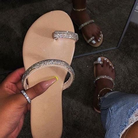 Shiny Toe Ring Sandals Rhinestones Women S Slide Sandals