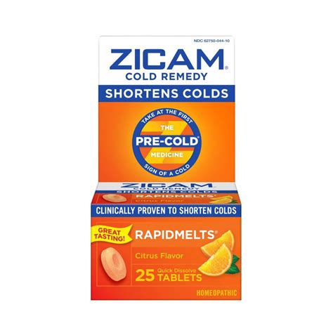 Zicam Rapidmelts Quick Dissolve Tablets Citrus Flavor Cold Remedy 25 Ea
