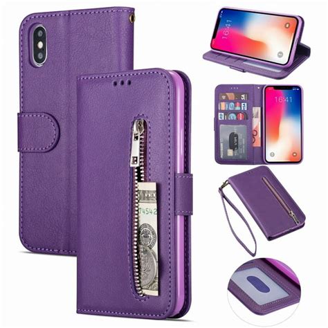 Iphone Xr Zipper Wallet Case Dteck Pu Leather Credit Card Holder Slot