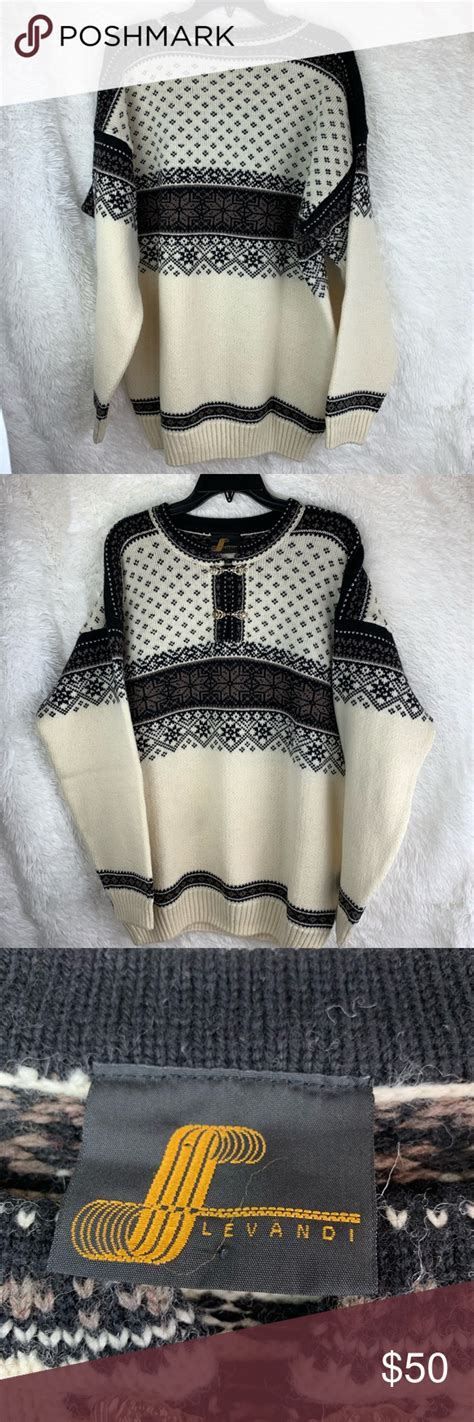 Levandi Vintage Wool Ski Sweater Traditional Snowflake Knit Pattern