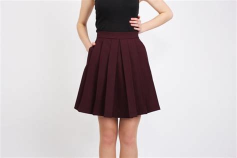 Pleated Skirt A Line Skirt Burgundy By Wardrobebydulcinea