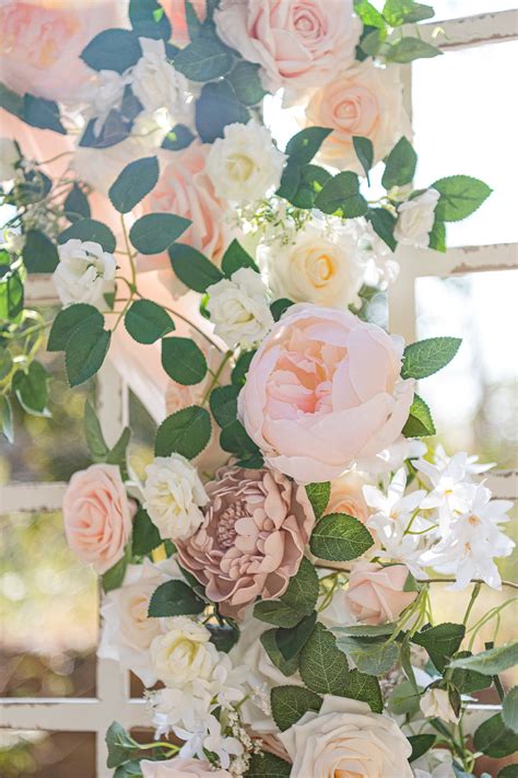 Flower Garland Arch Décor With Sheer Drape Pack Of 4 Dreamy Blush