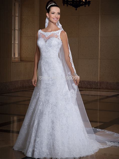 2015 New Design Scoop Sleeveless Lace Fat Bride Gown Wedding Dress