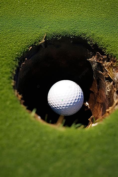 A Golf Ball Sits On A Hole In A Green Golf Ball Background Wallpaper