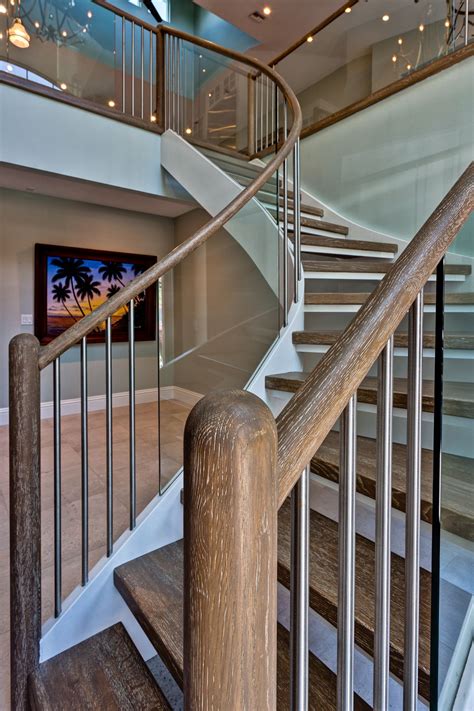 Custom Wood Staircase With Glass And Metal Balusters Stairs And Doors