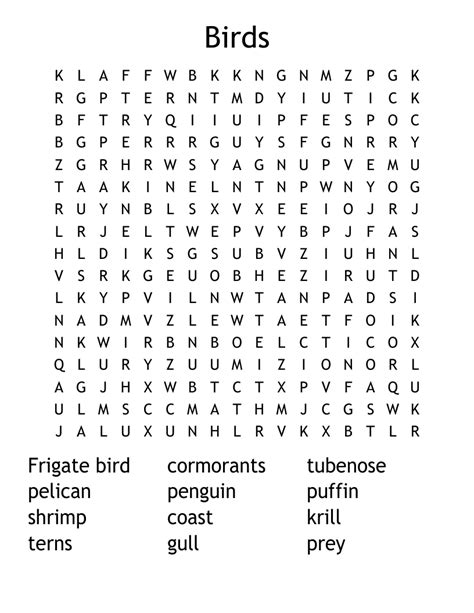 Birds Word Search Wordmint