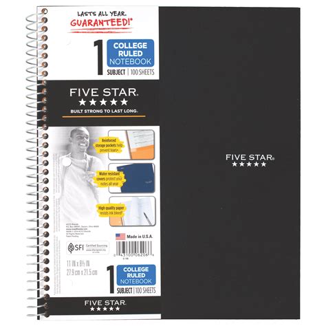 Five Star Notebook 1 Subject College Ruled Black 72057