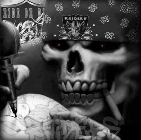Raiders Skull Art Chicano Lowrider Art