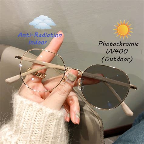 Plamis Photochromic Anti Radiation Metal Computer Glasses Anti Blue Light Eyeglasses For Women