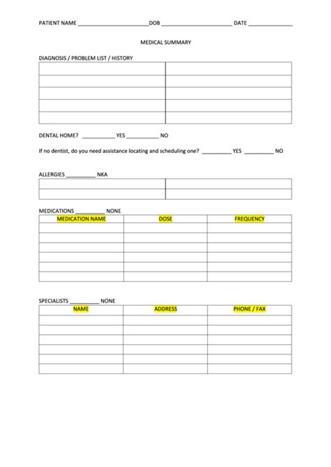 Medical Summary Form Printable Pdf Download