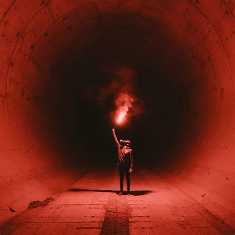 Red Flare Smoke Wallpaper 4k Tunnel Man In Mask Underground