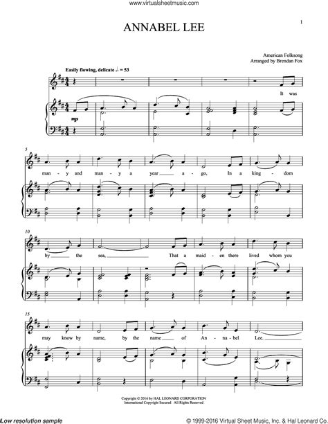 Annabel Lee Sheet Music For Voice And Piano Pdf Interactive