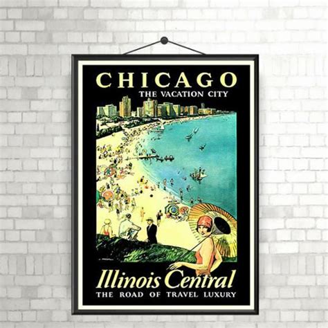 Chicago Poster Vintage Chicago Travel Poster Vintage Chicago Etsy In