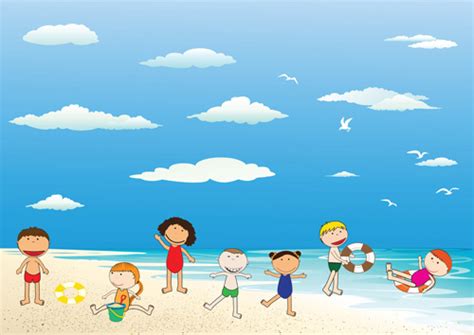 Children And Beach Summer Background Vector Vectors Graphic Art Designs