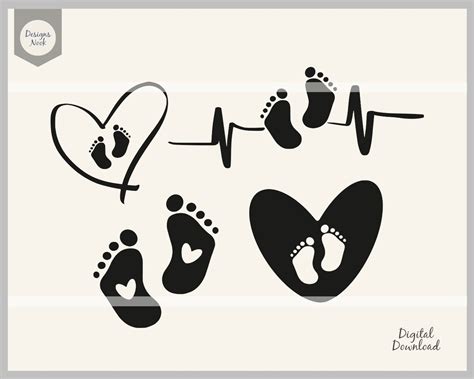 Baby Footprints And Heartbeat Footprints Svg Footprints Cut File