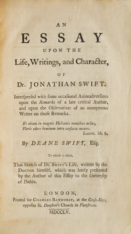 An Essay Upon The Life Writings And Character Of Dr Jonathan Swift Interspersed With Some