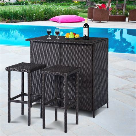 Costway 3 Piece Wicker Outdoor Patio Bar Set With Table And 2 Stools