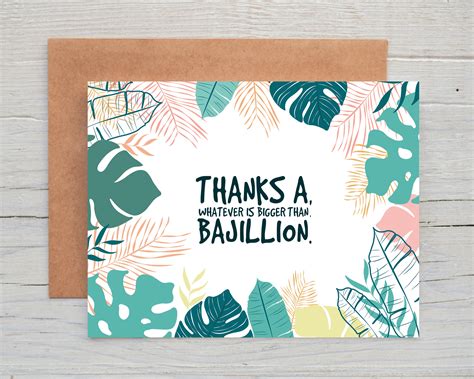 Printable Thank You Card Funny Thank You Thanks A Million Etsy Canada