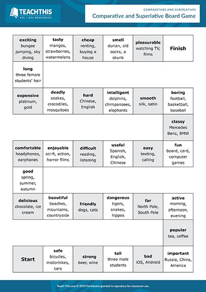 A collection of english esl comparison (comparative and superlative) worksheets for home learning, online practice, distance learning and english the given board game is aimed to practise noun comparison. Comparatives and Superlatives | Superlatives, English ...