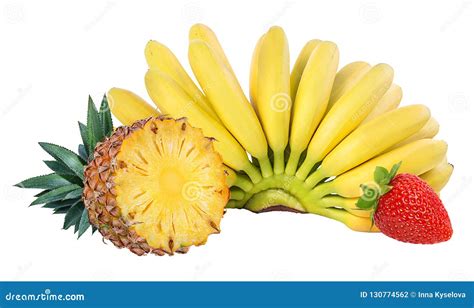 Bananaspineapple And Strawberries Isolated Stock Photo Image Of