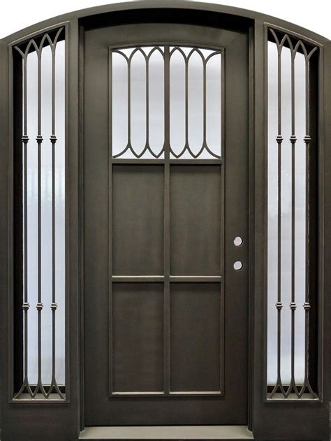 Exterior Front Entry Iron Single Door With Sidelight Accept Custom