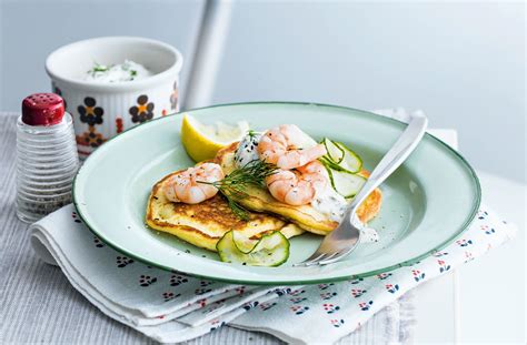 Buttermilk pancakes with prawns and dill | Tesco Real Food