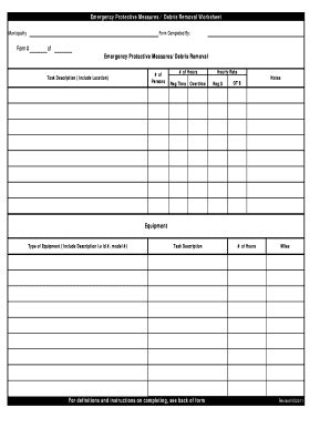 Fillable Online Emergency Protective Measures Debris Removal Worksheet Fax Email Print Pdffiller