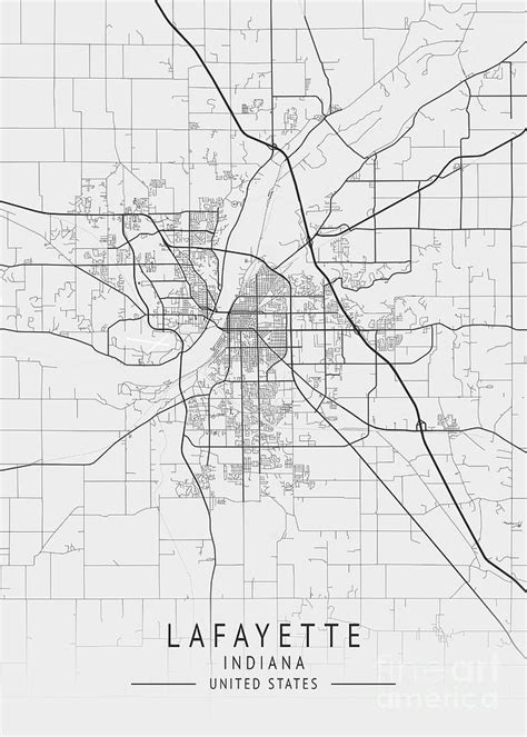Lafayette Indiana Us Gray City Map Digital Art By Tien Stencil Fine
