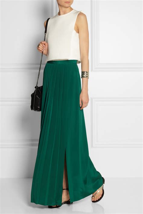 Lyst Tibi Pleated Washed Silk Maxi Skirt In Green