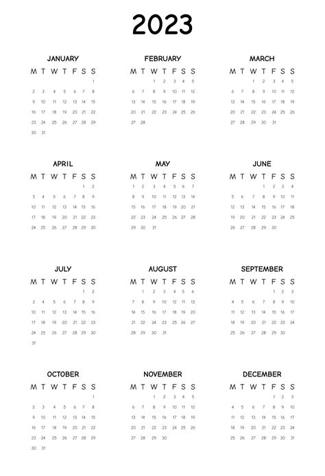 Kalenderjahr 2023 Kalender für 2023 auf weißem Hintergrund für