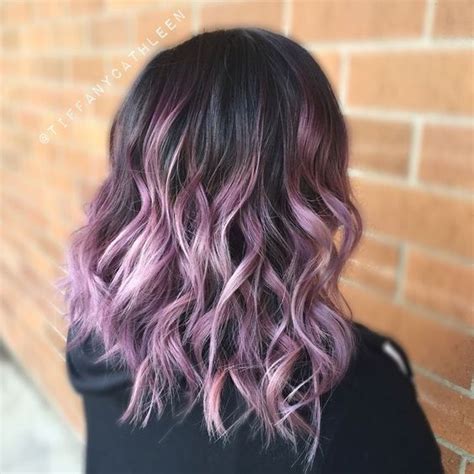 Natural black to lilac two colors ombre synthetic hair extension, synthetic clip in hair extensions uf417 model: Black Hair with Highlights Looks