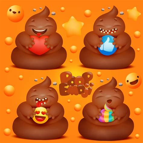 Premium Vector Set Of Cartoon Poop Emoji Characters With Various