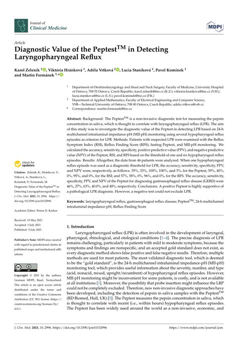 Pdf Diagnostic Value Of The Peptesttm In Detecting Laryngopharyngeal