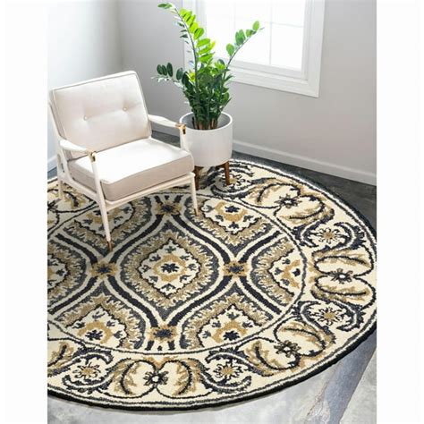 Lr Home Dazzle Serpentine Stripes Floral Gray 4 Ft Round Rug Walmart