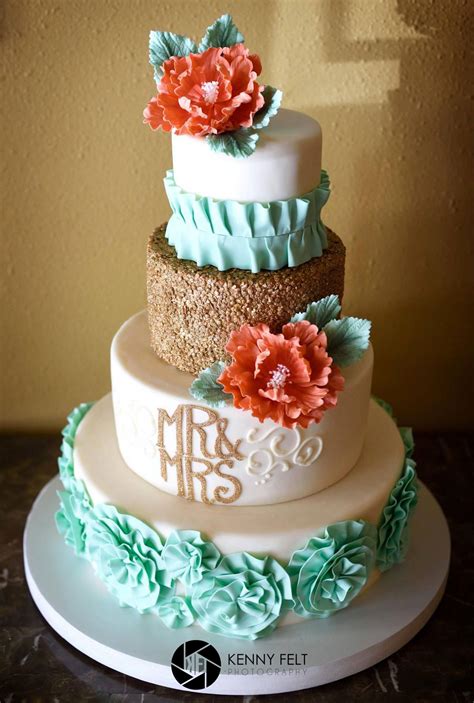 Coral And Mint Green Coral Wedding Cakes Teal Wedding Cake Wedding