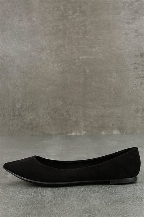 Cute Black Flats Vegan Suede Flats Pointed Toe Flats 2100 Lulus