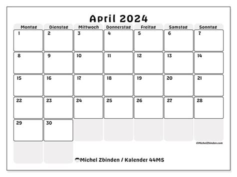 Kalender April 2024 Felder Ms Michel Zbinden Ch