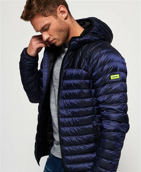 New Mens Superdry Core Down Hooded Jacket Navy Ebay