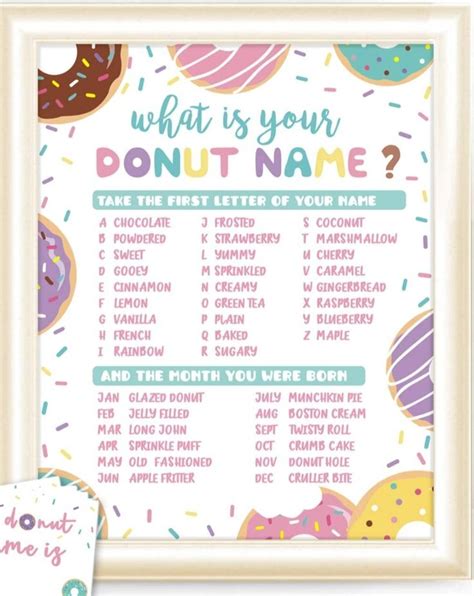 A Printable Donut Game Is Shown With The Words Whats Your Donut Name