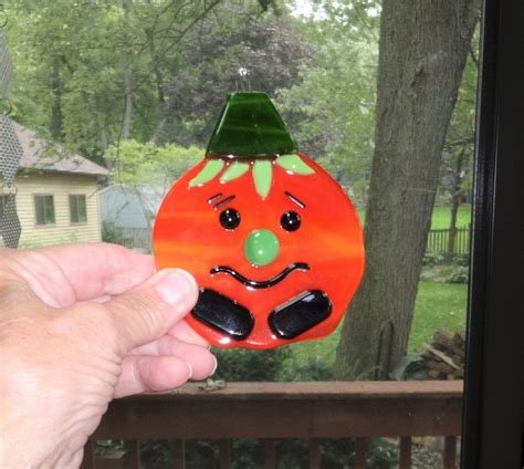 Whimsical Fused Glass Halloween Pumpkin Sun Catcher Fused Etsy