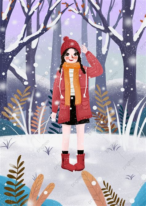 Ilustração De Inverno Neve Inverno Hello Girl PNG Pequeno Fresco A Cura Inverno Ilustração