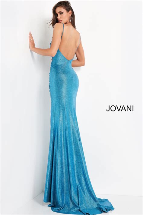 Jvn Turquoise Ruched Waist Metallic Prom Dress