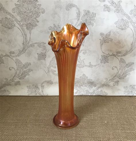 Fenton Rib 916 Vase Carnival Glass Fine Rib Vase Marigold Etsy Carnival Glass Glass Flower