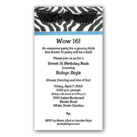 Zebra Print With Ribbon Sweet 16 Invitations Paperstyle