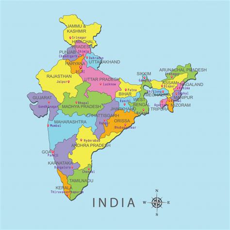The capital city of india (officially named republic of india) is the city of new delhi. Colorful map of india with capital city on blue background ...